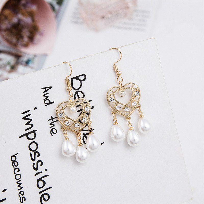 

Cold Wind Dream Catcher Love Small Fresh Pearl Drop Type Retro Sen Long Earrings, Multi-b