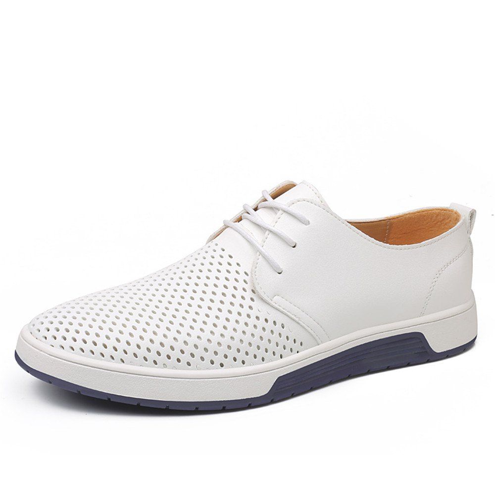 

Men Casual Shoes Leather Summer Breathable Holes Brand Flat Shoes, White