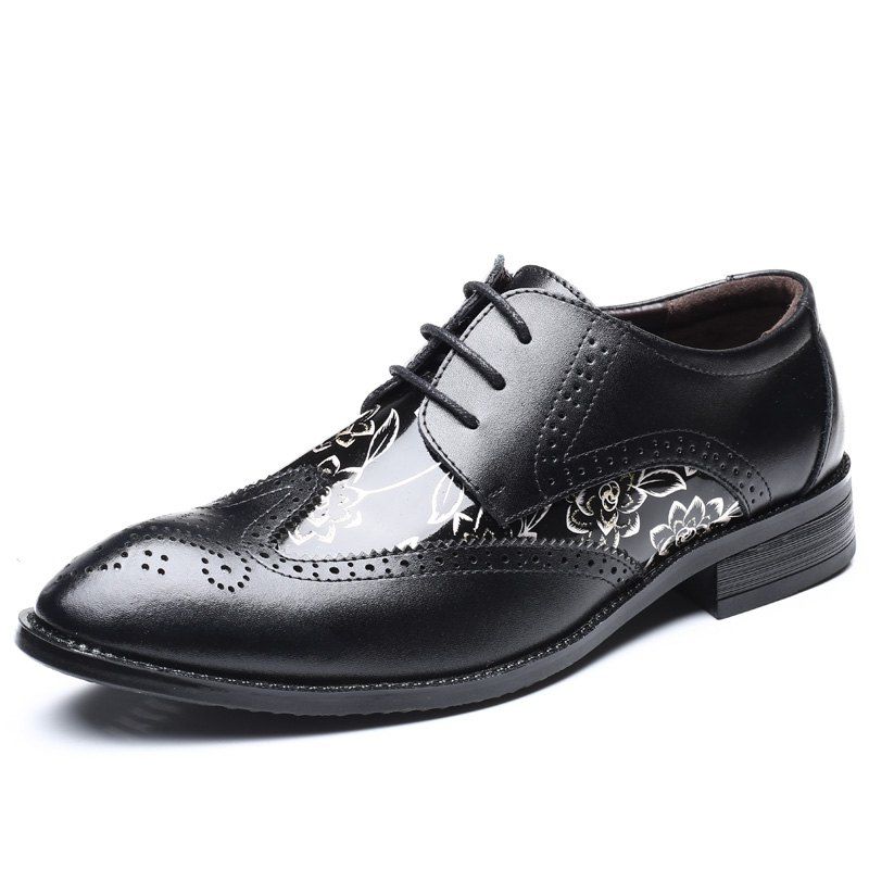 

Men'S Business Suits Leather Splicing Pointed Men'S Shoes Bullock Shoes, Black