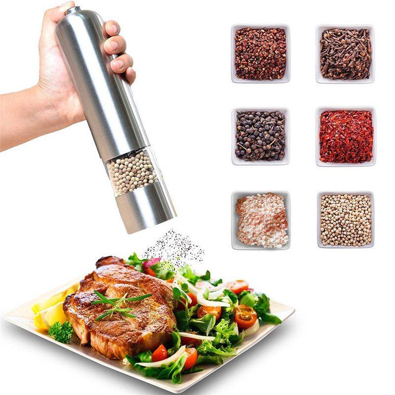 

MIUK Electric Salt and Pepper Grinder Shaker Mill Kitchen Automatic Led Light, Silver