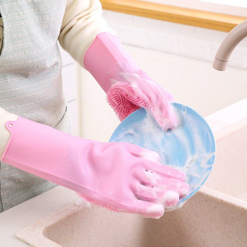 

Silicone Dishwashing Gloves Multifunctional Kitchen Gloves, Light pink