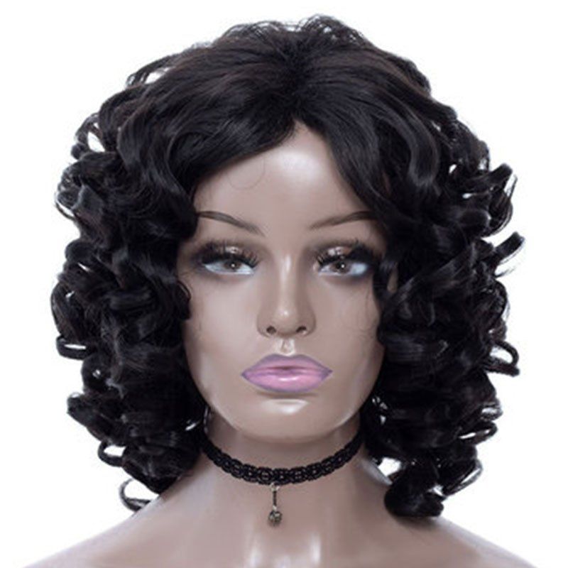 

Fluffy Big Curl Central Parting Hair Style Wig, Black