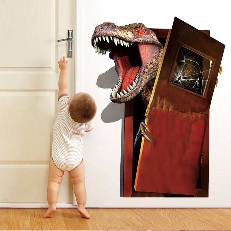 

3D Broken Wall Dinosaur Children'S Room Bedroom Wall Sticker, Multi