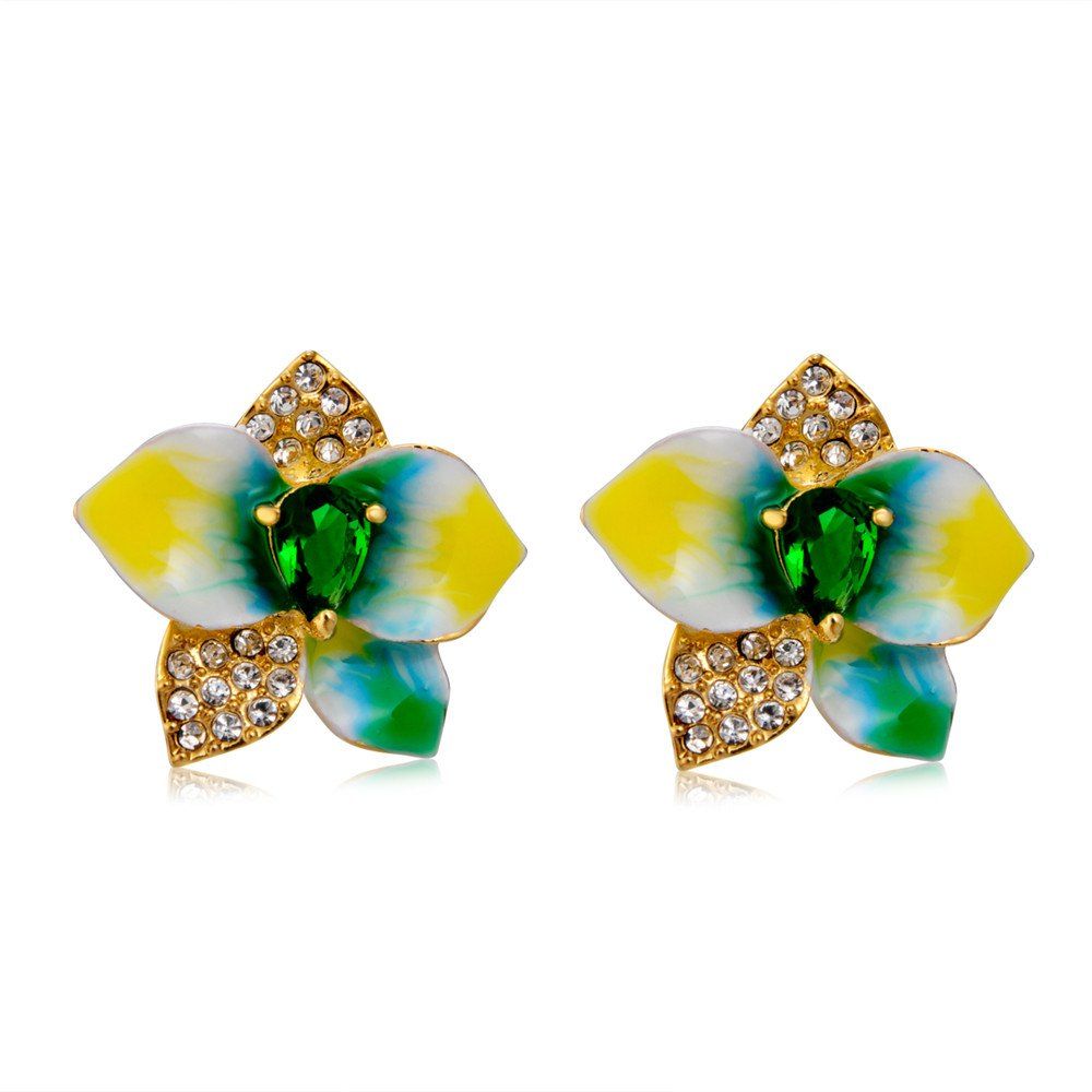 

Gold-Plated Inlaid Zircon Drop Oil Flower Earrings