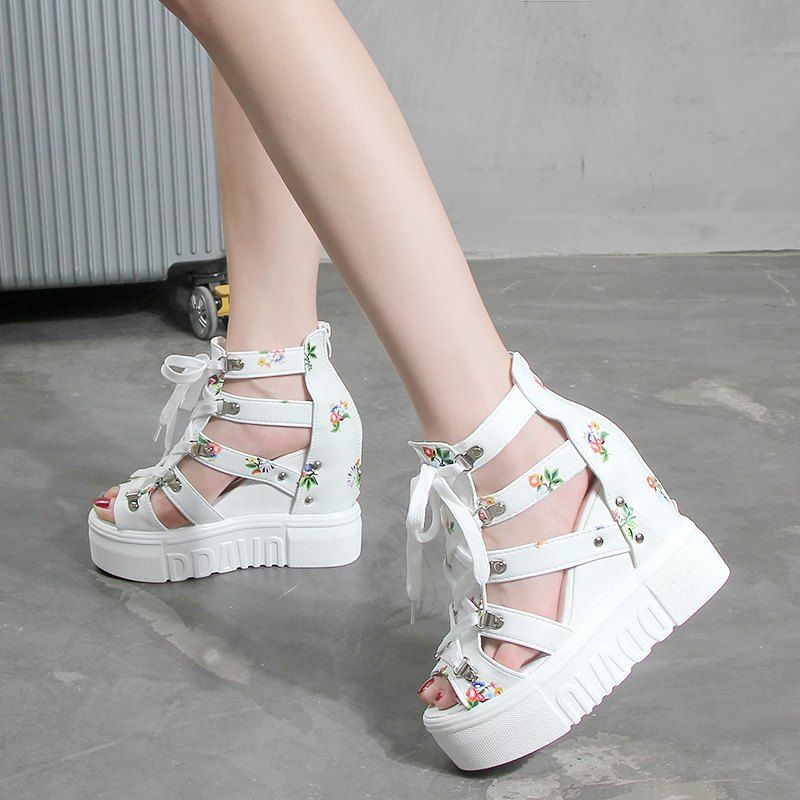 

Thick Bottom Slope with Belted Female Sandals, White