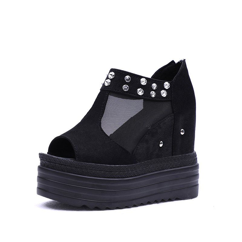 

Thick Bottom Fish Mouth Fashion Female Sandals, Black