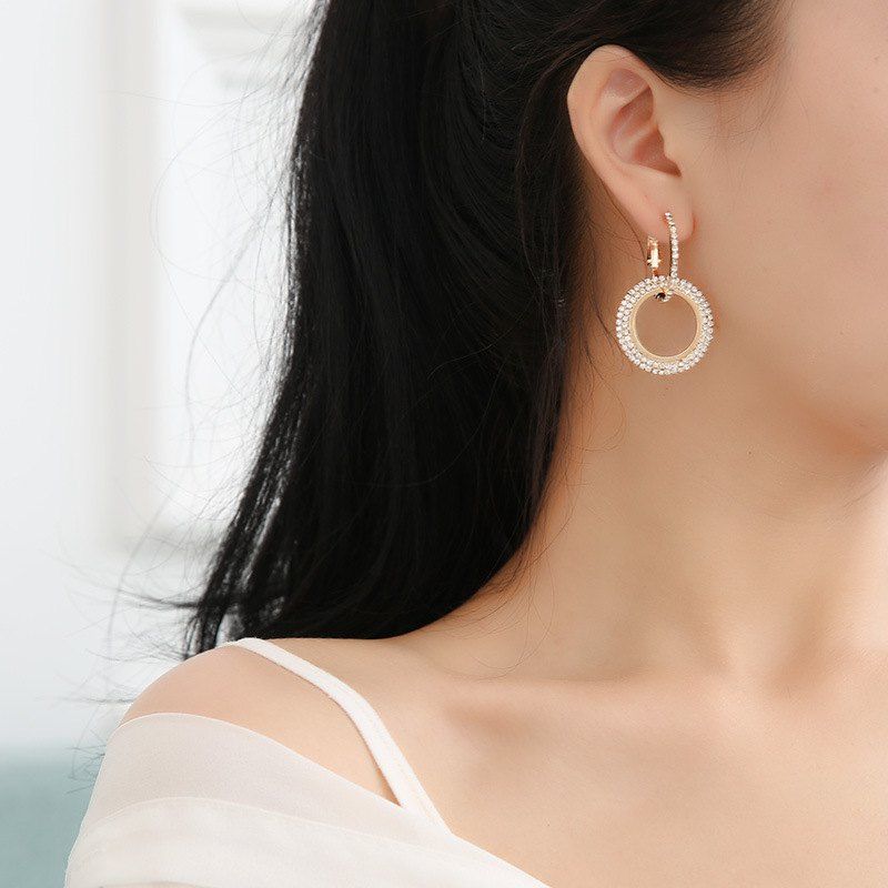 

Women'S Fashion Diamond Geometric Circle Earrings, Gold