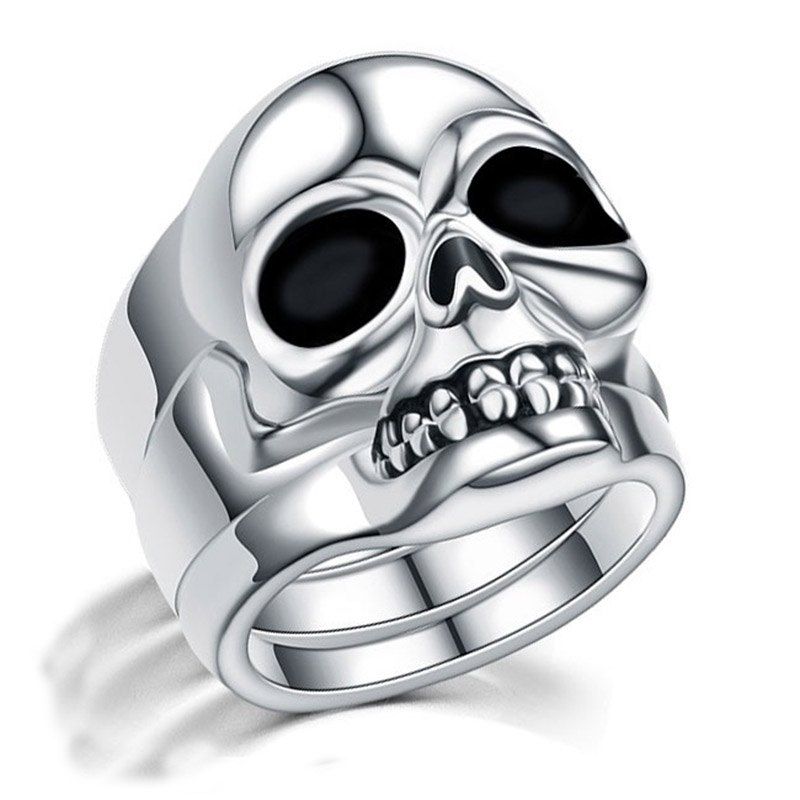 

Punk Jewelry Skull Silver Split Type Men Wedding Rings for Women Male