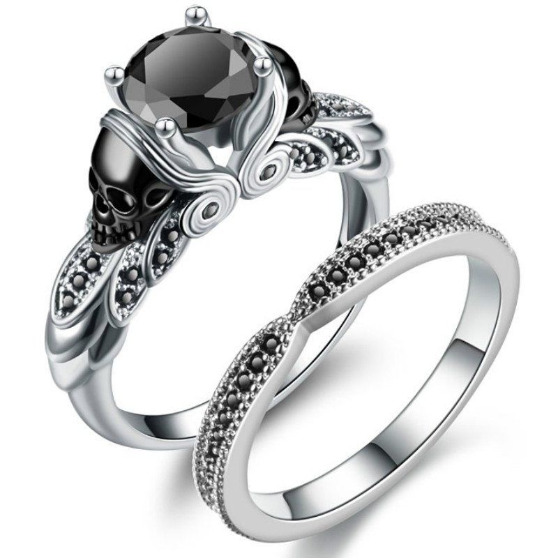 

Exquisite Silver Skull Women Zircon Ring Bride Princess Jewelry