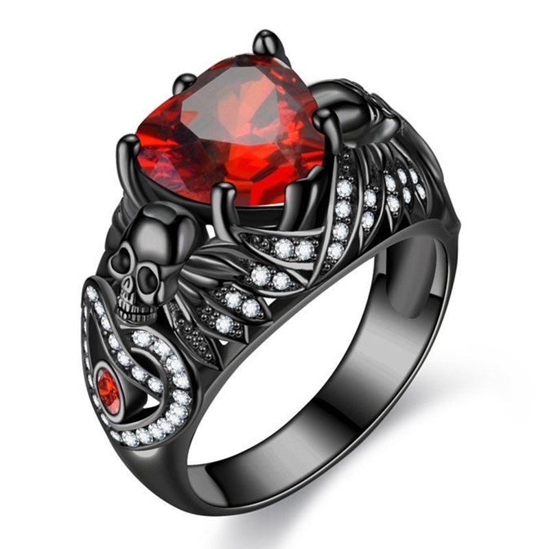 

Skull Gothic Crystal CZ Skull Rings Black Silver Fashion Wedding Jewelry Gift, Red