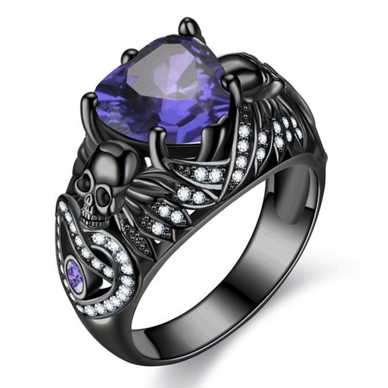

Skull Gothic Crystal CZ Skull Rings Black Silver Fashion Wedding Jewelry Gift, Purple