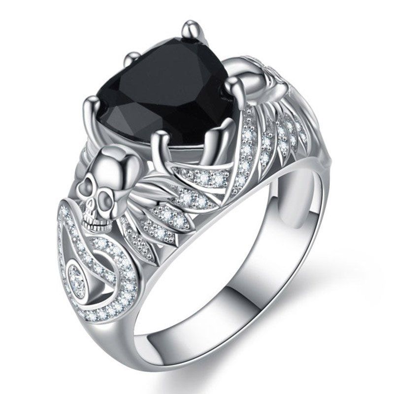 

Skull Gothic Crystal CZ Skull Rings Black Silver Fashion Wedding Jewelry Gift