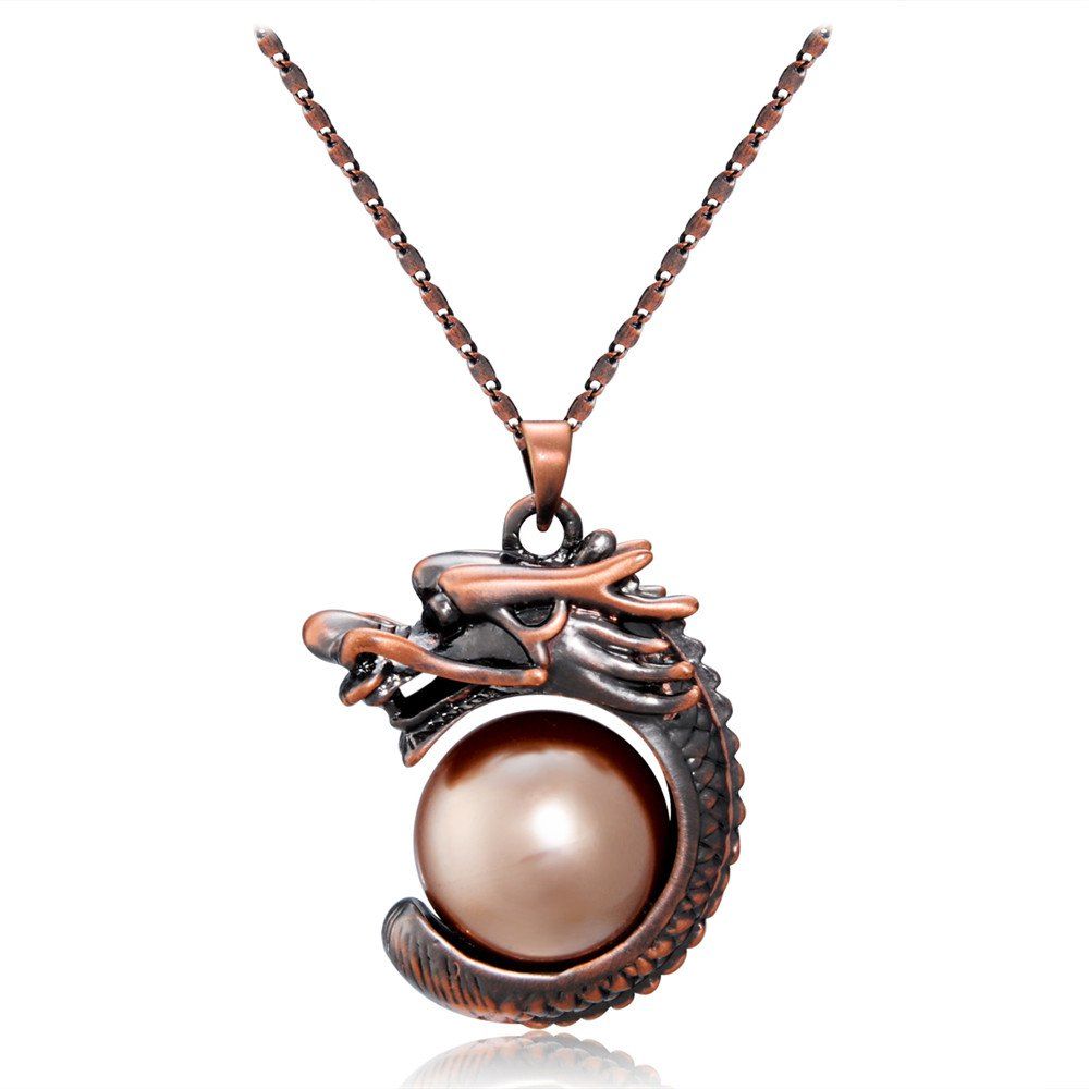 

Red Dragon Round Ball Pendant Necklace, Copper