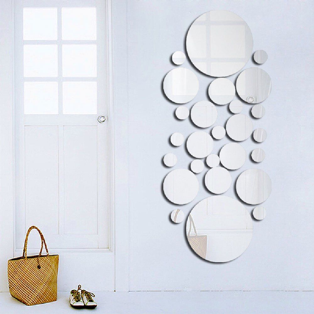 

JM004 Round Crystal Mirror Sticker Three-Dimensional Environmental Wall Stickers, Silver