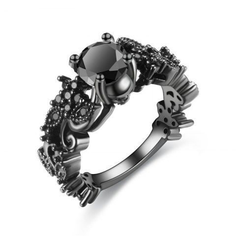 

Exquisite Black Gold Skull Black Gemstones Bride Princess Wedding Ring Jewelry