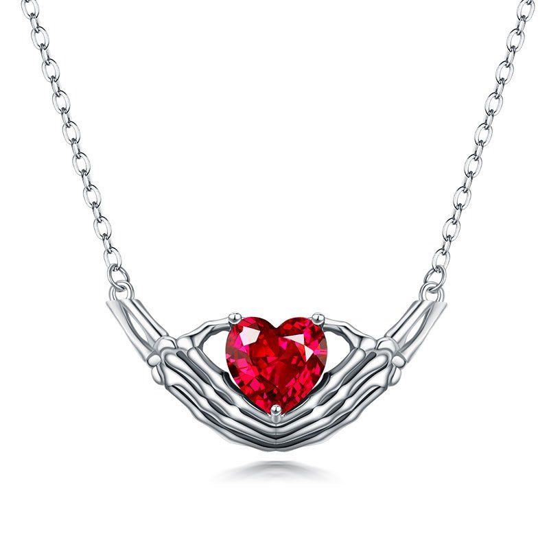 

Hand Heart Zircon Crystal Necklace Women Silver Necklaces Wedding Jewelry, Red