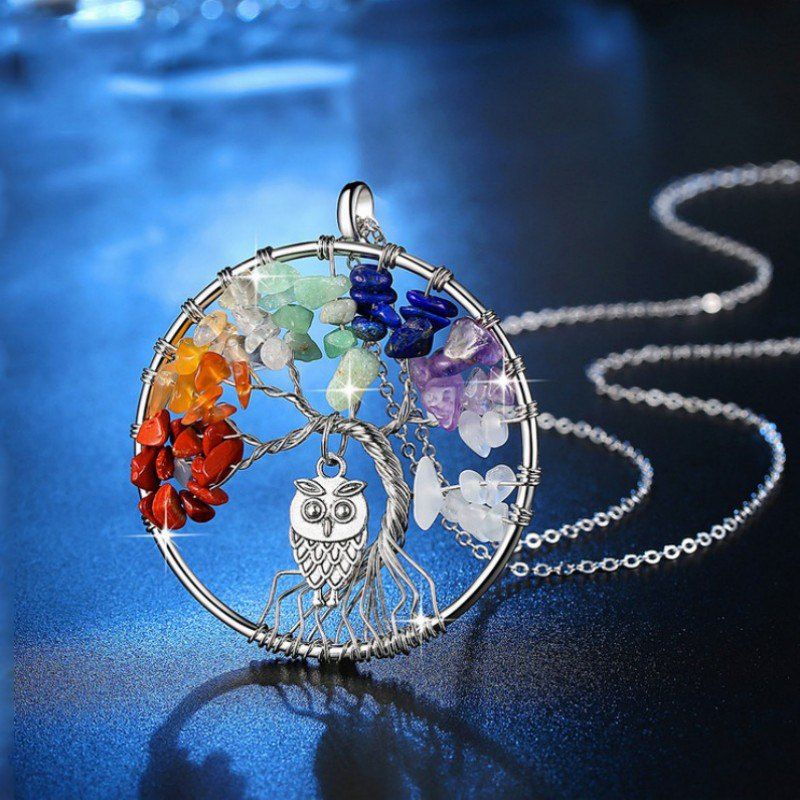 

Personality Fashion Owl For Women Jewelry Rock Crystal Gravel Tree Of Life Inlay, Multi
