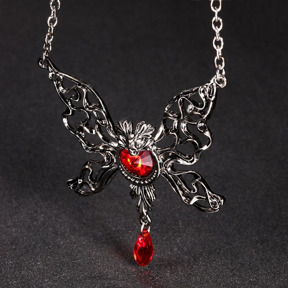 

Skull Angel Necklaces Pendants Retro Crystal Punk Necklace, Red