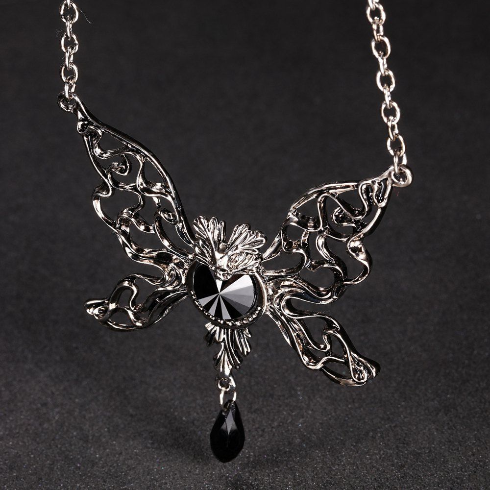 

Skull Angel Necklaces Pendants Retro Crystal Punk Necklace, Black