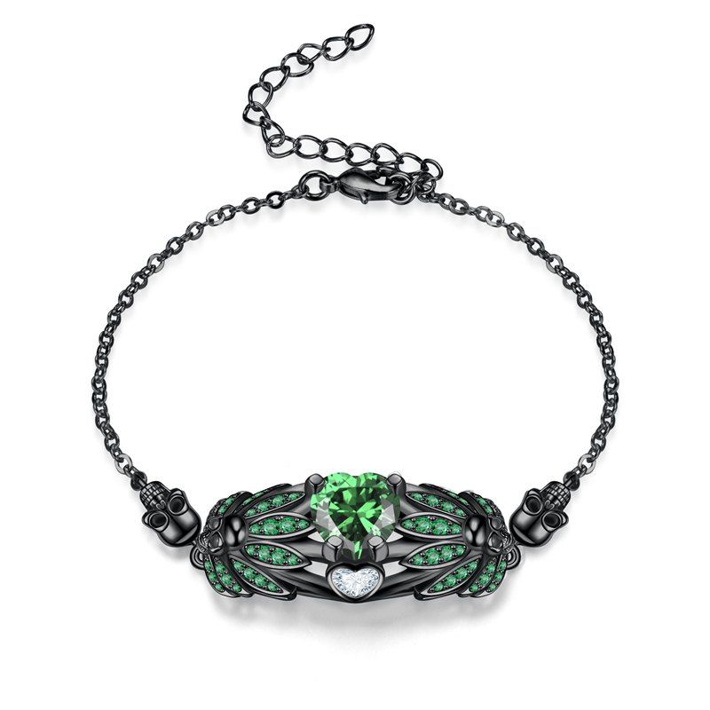 

Fashion Black Love Heart Zircon Crystal Skull Bracelet Women Gift, Green