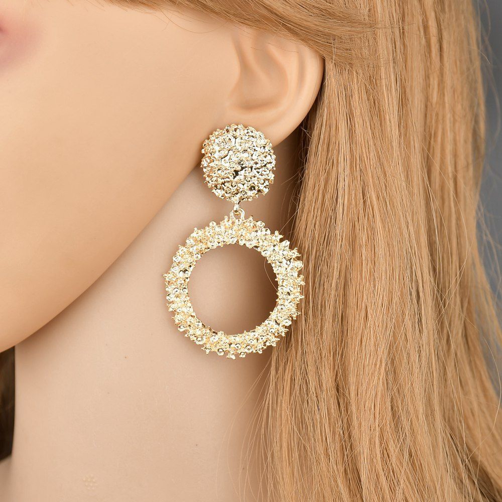 

Fashion Exaggerated Round Alloy Pendant Earrings, Gold