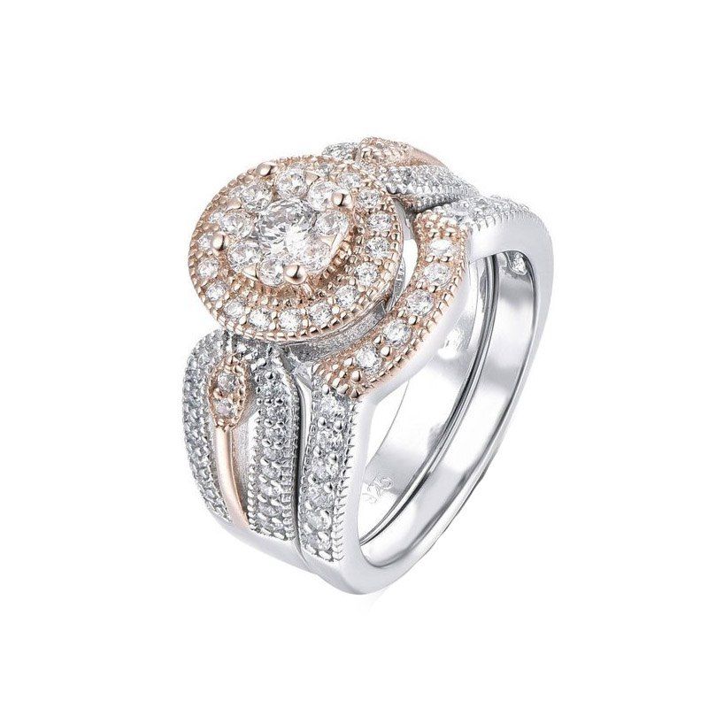 

Creative Fashion Artificial Diamond Flower Set Ring, Silver