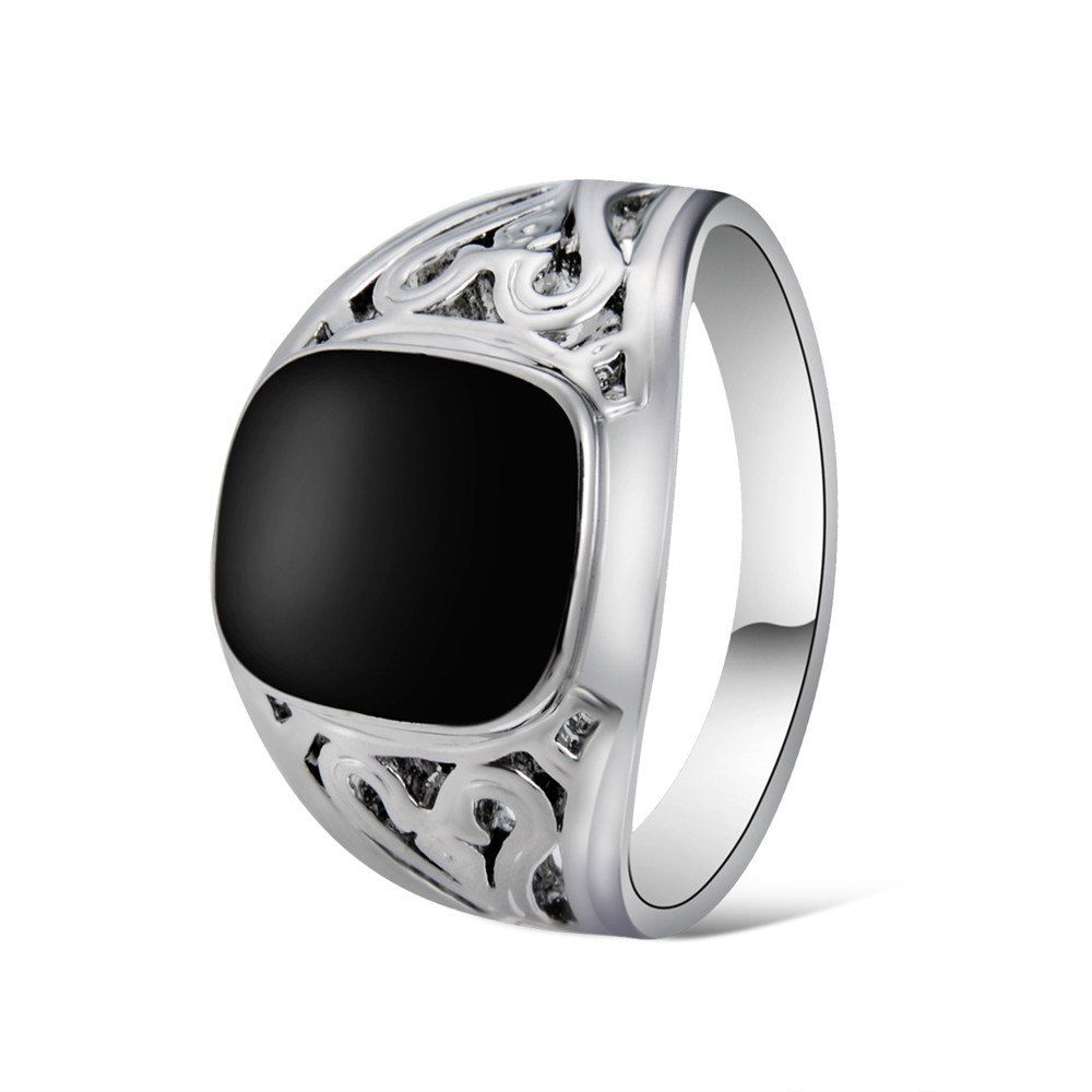 

Men'S Silver Plated Black Crystal Openwork Ring