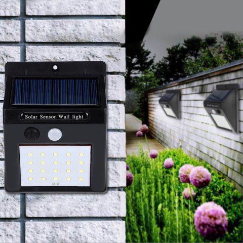 Human Body Induction Outdoor Solar Garden Lawn 20LED Waterproof Wall Lamp BLACK 