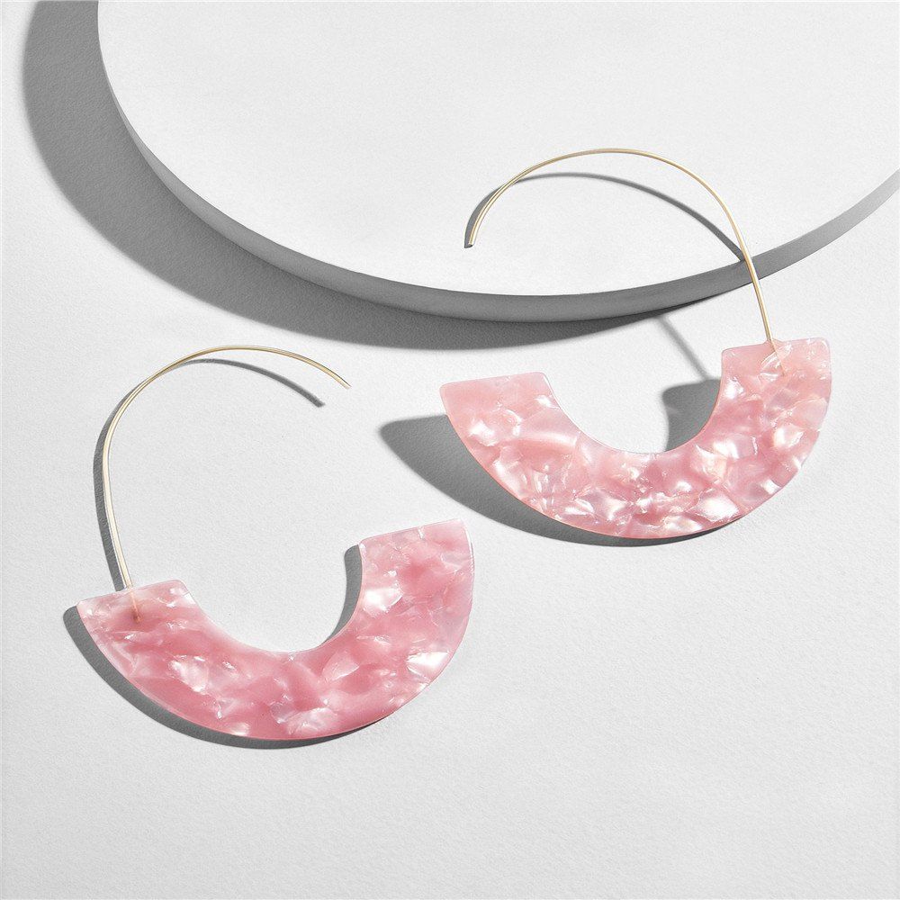 

Semi-circular Copper Wire Hook Acetic Acid Plate Personality Earrings, Pink