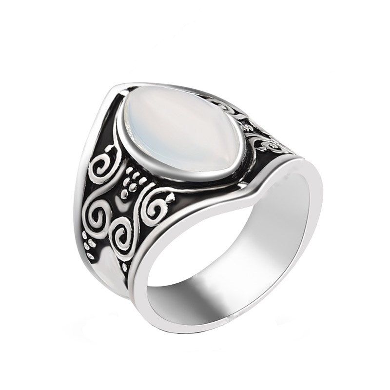 

Creative New Carved Moonstone Exaggerated Punk Style Ring, Silver