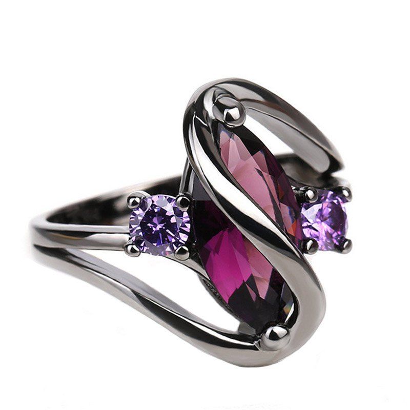 

New Creative Twisted Horse Eye Purple Zircon Ring, Gunmetal