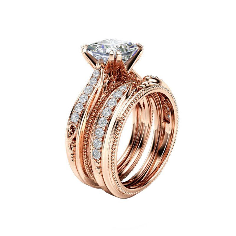 

Creative Fashion Carved Openwork Crystal Diamond Set Ring, Rose gold