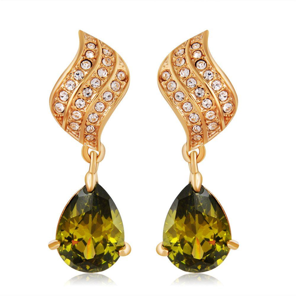

Gold-Plated Leaves with Zircon Pendant Green Drop-Shaped Crystal Earrings