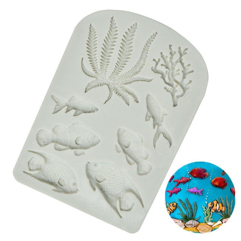 

Ocean Fish Seaweed Silicone Fondant Mold Cake Decorating Tool Chocolate Gumpaste, Crystal cream