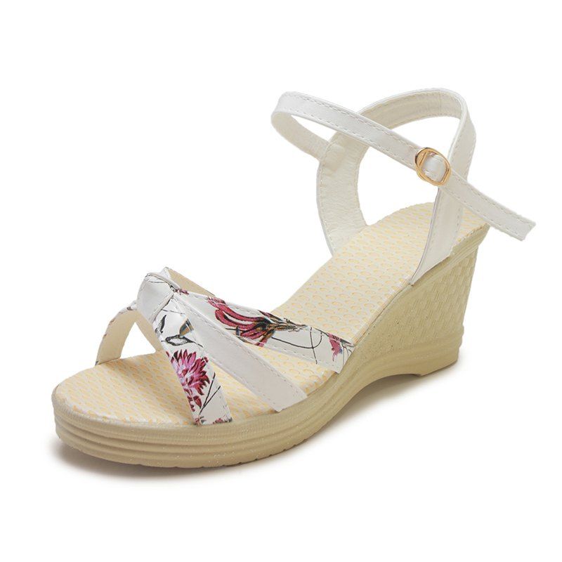 

Bow Knot Fashion Slope and Female Sandals A3315, White