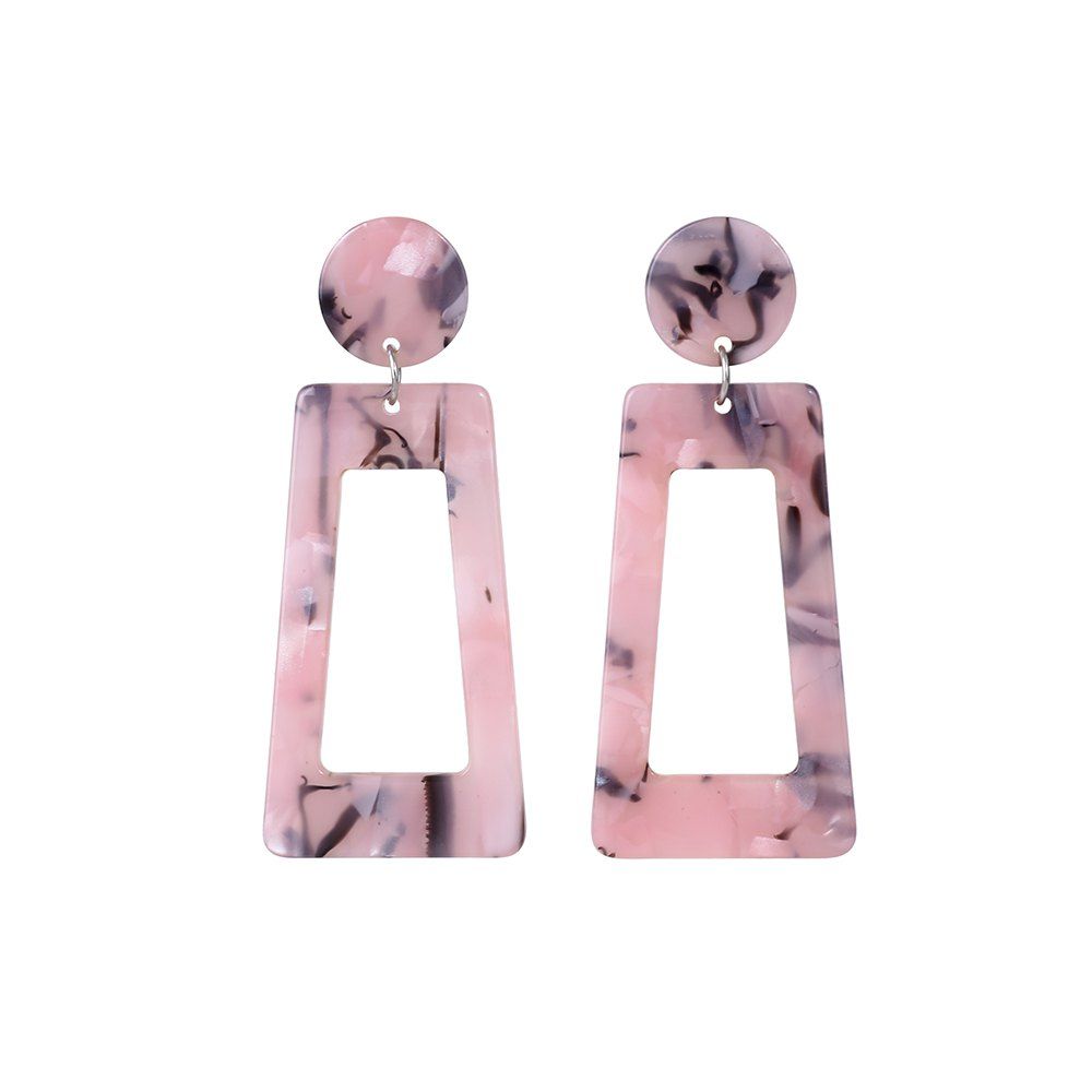 

New Simple Geometric Acetic Acid Sheet Strip Square Color Resin Earrings, Pink