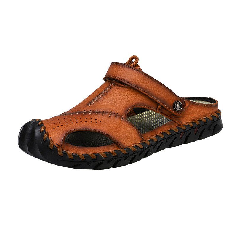 

Genuine Leather Men Shoes Summer Leisure Beach Men'S Sandals High Quality, Brown