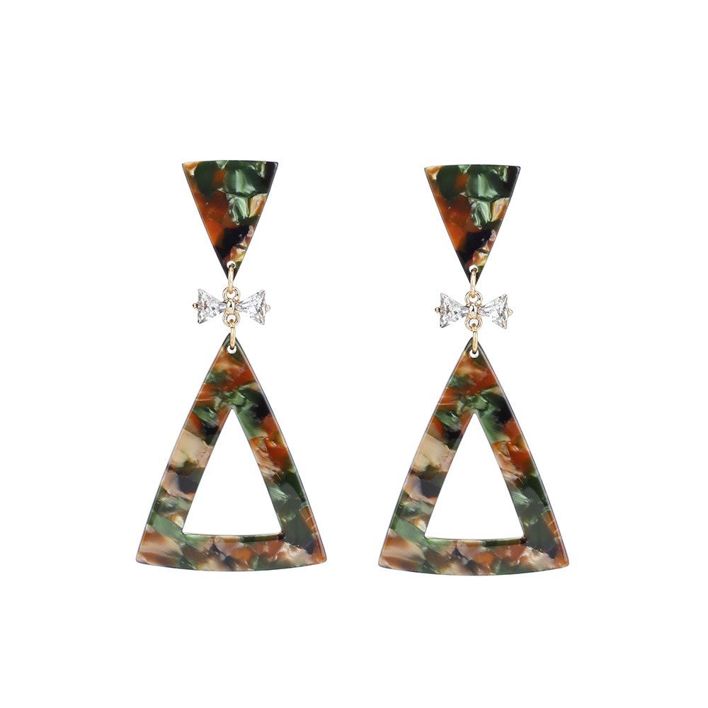 

New Acetate Plate Acrylic Geometrical Triangulation Fashion Personality Earrings, Dark forest green