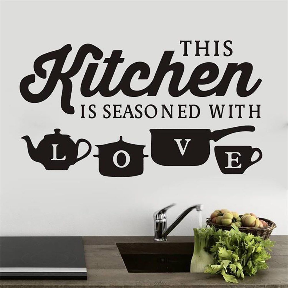 

Creativity Background Decoration Kitchen English Waterproof Wall Sticker, Black