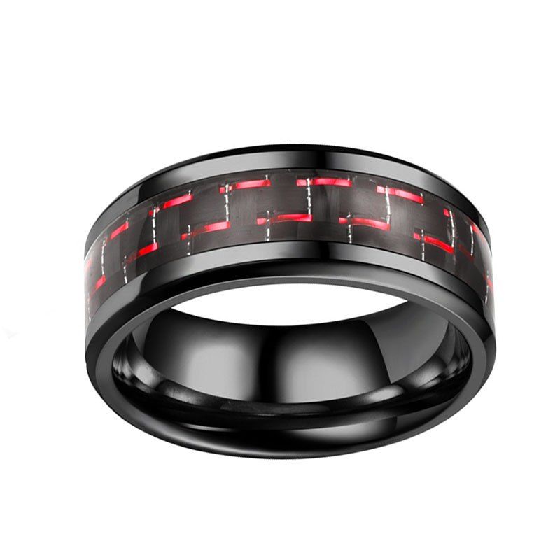 

Neutral Tri Color Carbon Fiber Cool Couple S Rings Engagement Wedding Jewelry, Red