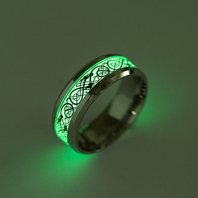 

Luminous Steel Chain Ring Unisex Lovers Finger Ring, Black