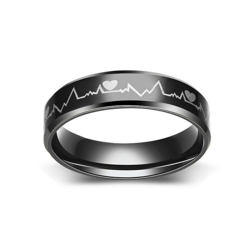 

Lovers Heatbeat Couple Titanium Steel Ring Love Token Best Gifts, Black