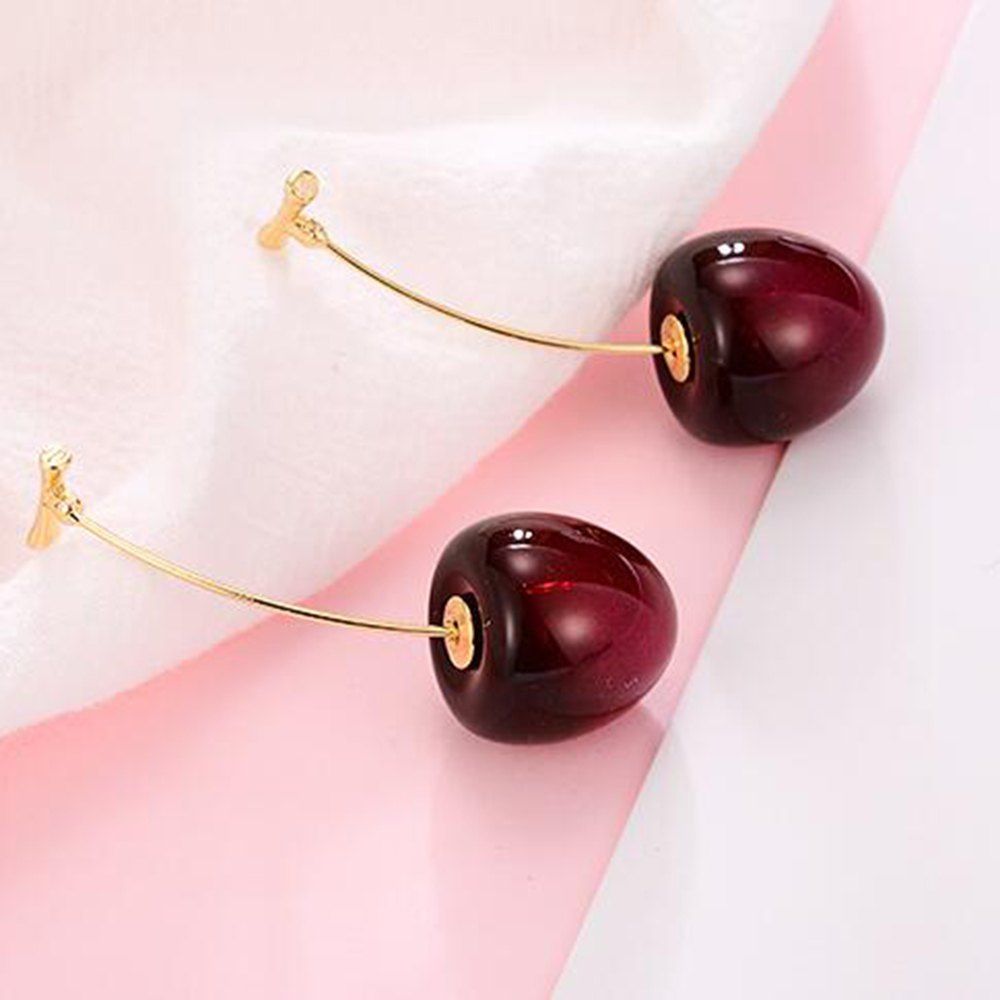 

Cherry Earrings Sweet Girl Cherry Fun Fruit Earrings, Plum pie;wine red