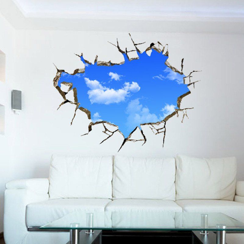 

Blue Sky and White Clouds 3D Solid Ceiling Wall Sticker, Multi