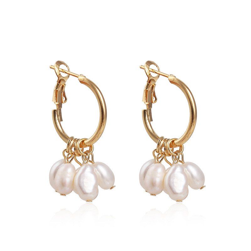 

Retro Temperament Pearl String Sweet Sen Knotted Niche Earrings Female, White