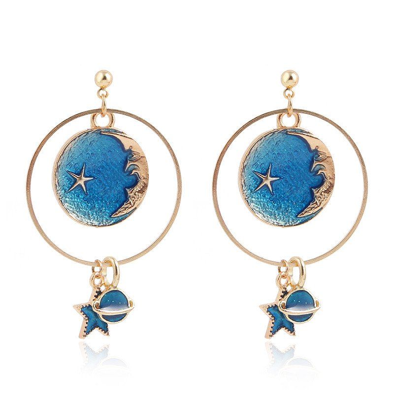 

Symphony Pentagram Star Moon Stud Earrings, Multi-a