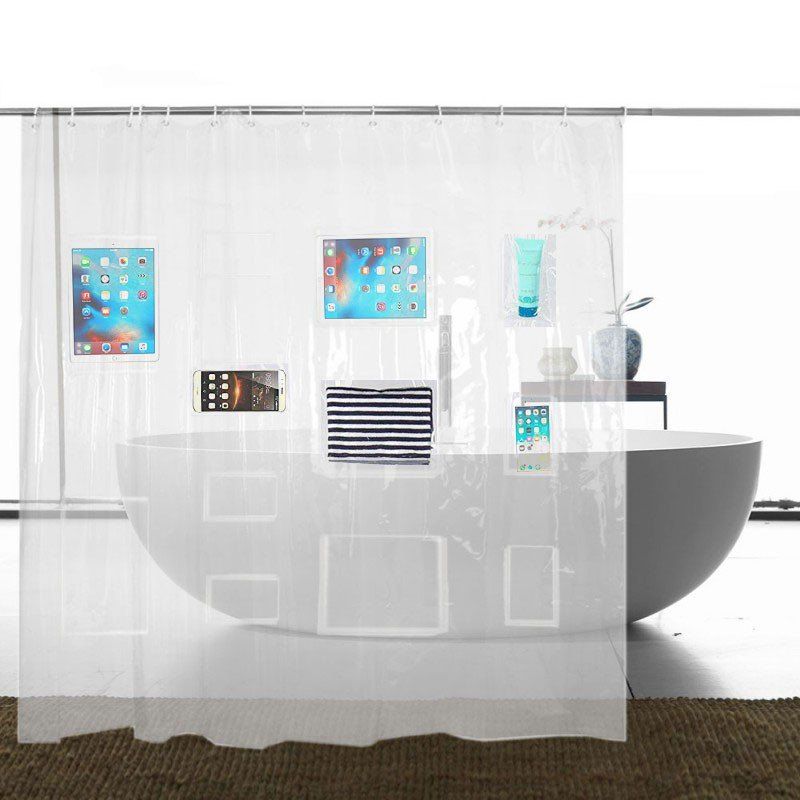 

Clear Shower Curtain Liner Tablet Or Phone Holder Waterproof, Transparent;transparent color