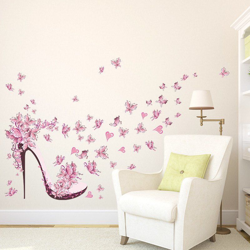 

Pink Butterfly Heels Removable PVC Wall Sticker, Multi