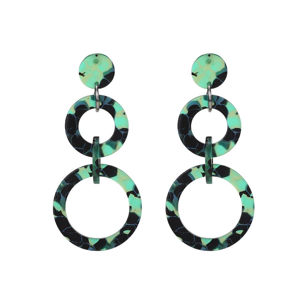 

Fashion Acetic Acid Color Size Circle Hook Type Long Acrylic Panel Earrings, Green