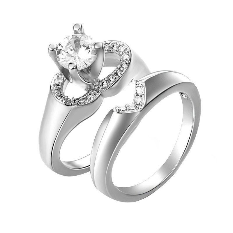 

Creative Fashion Artificial Diamond Heart-Shaped Hollow Set Ring, Silver
